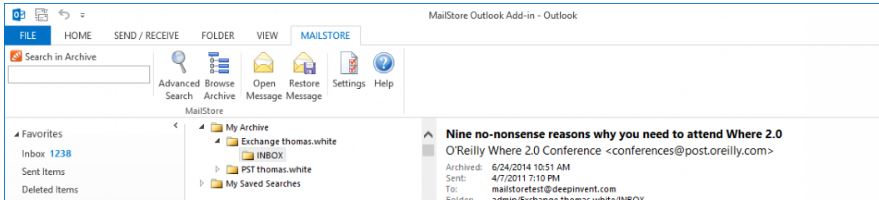 Mailstore outlook add-on